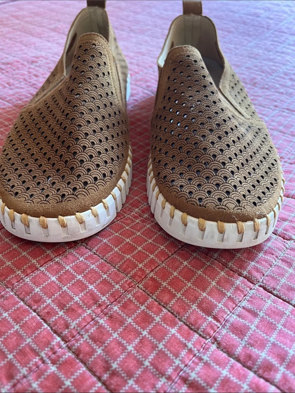 Men's Breathable Perforated Slip-On Loafers in Brown